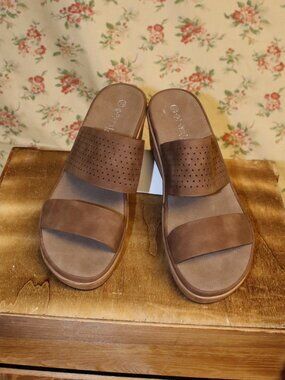Patrizia by Swing Step Slip on Sandals Wedge Double Strap Size 10